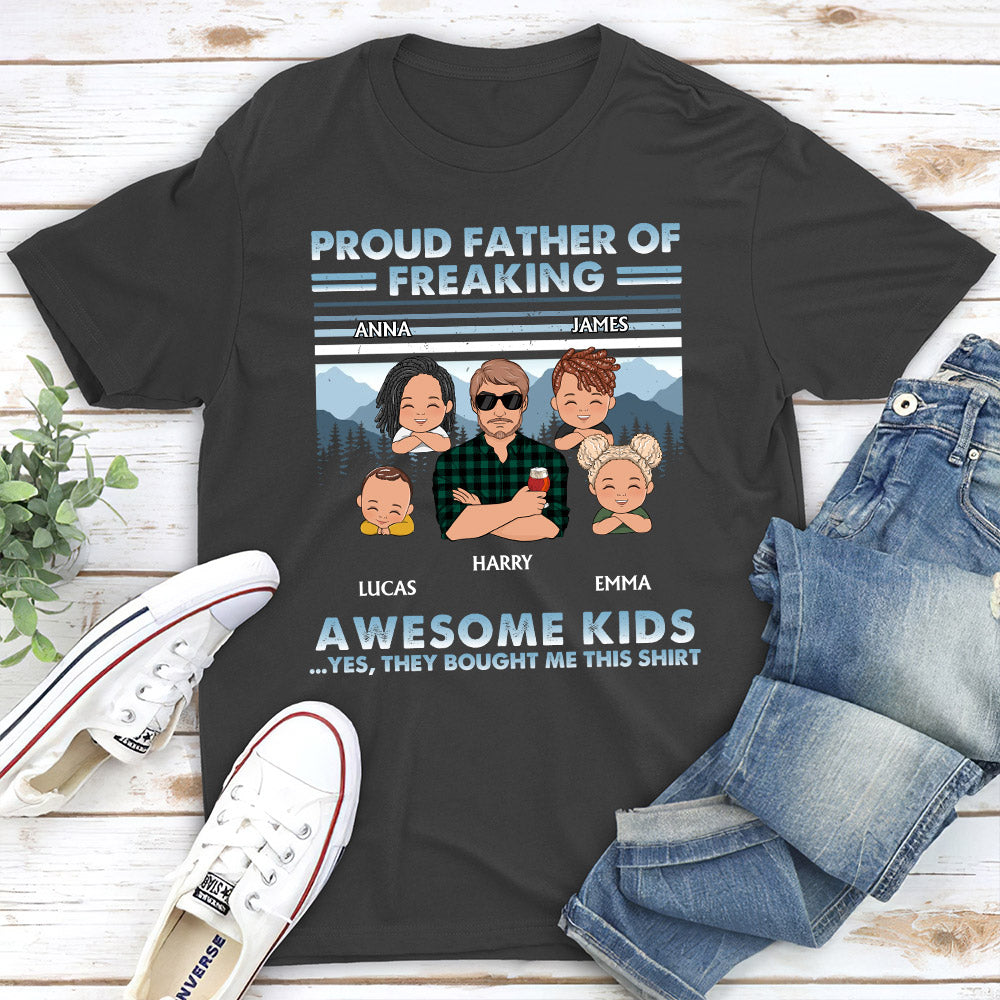 Custom Christmas & Birthday Gift for Dad, Grandpa • Proud Father Of Freaking Awesome Kids Young - Personalized Shirt
