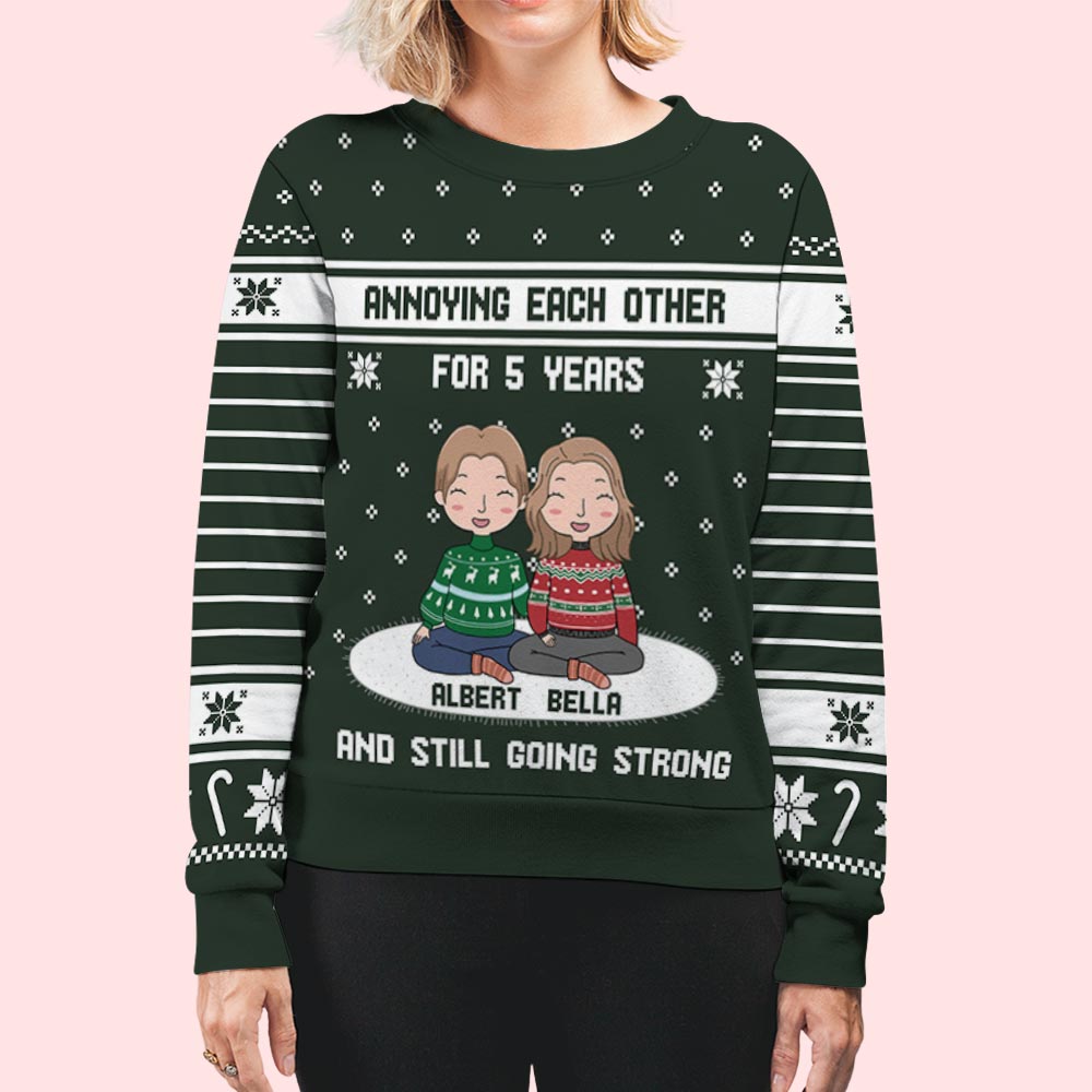 Custom Couple Christmas Sweatshirt, Anniversary Gift • Annoying Each Other Couple - Personalized All-Over-Print Sweatshirt