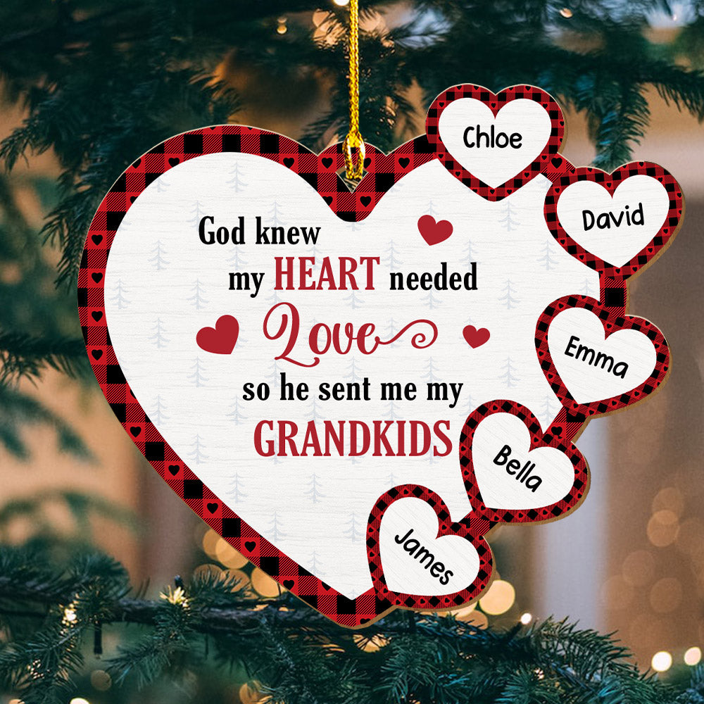 Custom Family Ornament, Christmas Gift for Family Members •  Grandchilds Make My Heart - Personalized Wood Ornament