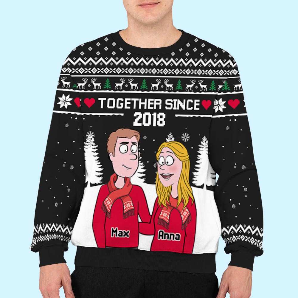Custom Couple Christmas Sweatshirt, Anniversary Gift • Winter Together - Personalized All-Over-Print Sweatshirt