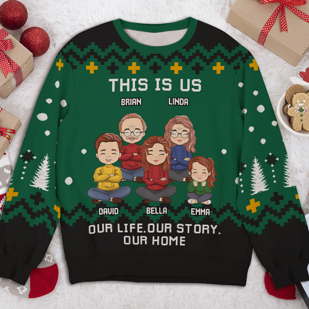 Custom Family Christmas Sweatshirt, Gift for Family Members • Our Story - Personalized All-Over-Print Sweatshirt