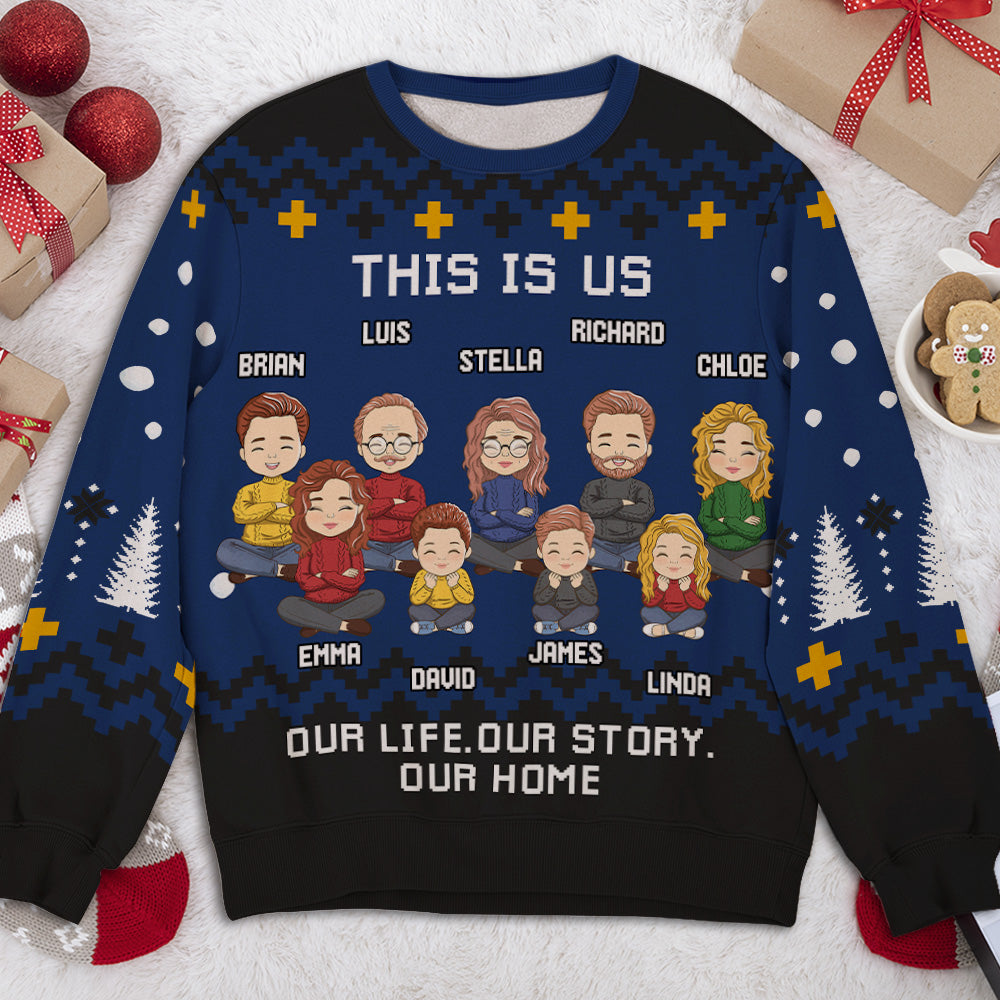 Custom Family Christmas Sweatshirt, Gift for Family Members • Our Story - Personalized All-Over-Print Sweatshirt