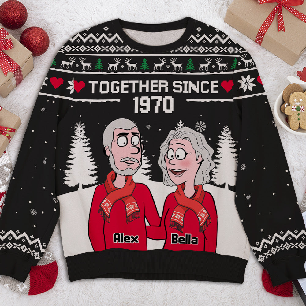 Custom Couple Christmas Sweatshirt, Anniversary Gift • Winter Together - Personalized All-Over-Print Sweatshirt