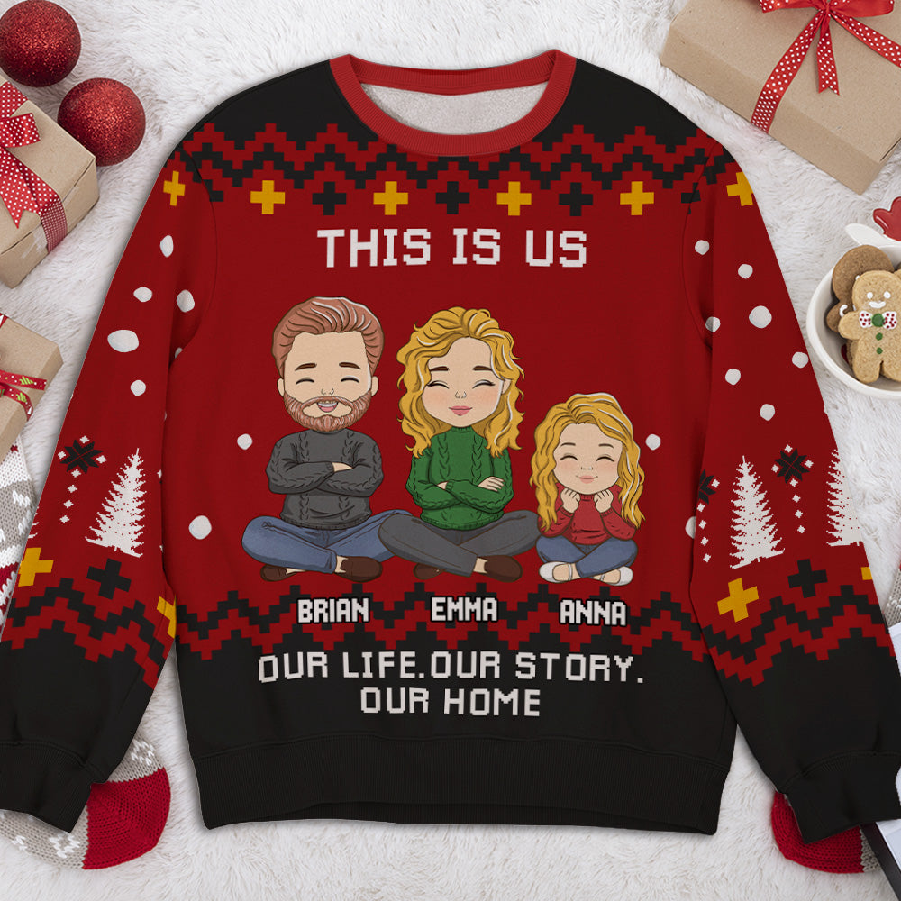 Custom Family Christmas Sweatshirt, Gift for Family Members • Our Story - Personalized All-Over-Print Sweatshirt