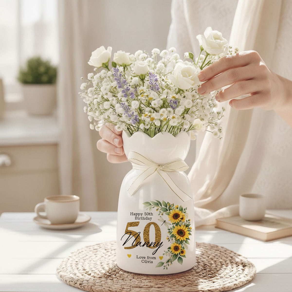 Happy Birthday - Personalized Ribbon Tie Flower Vase