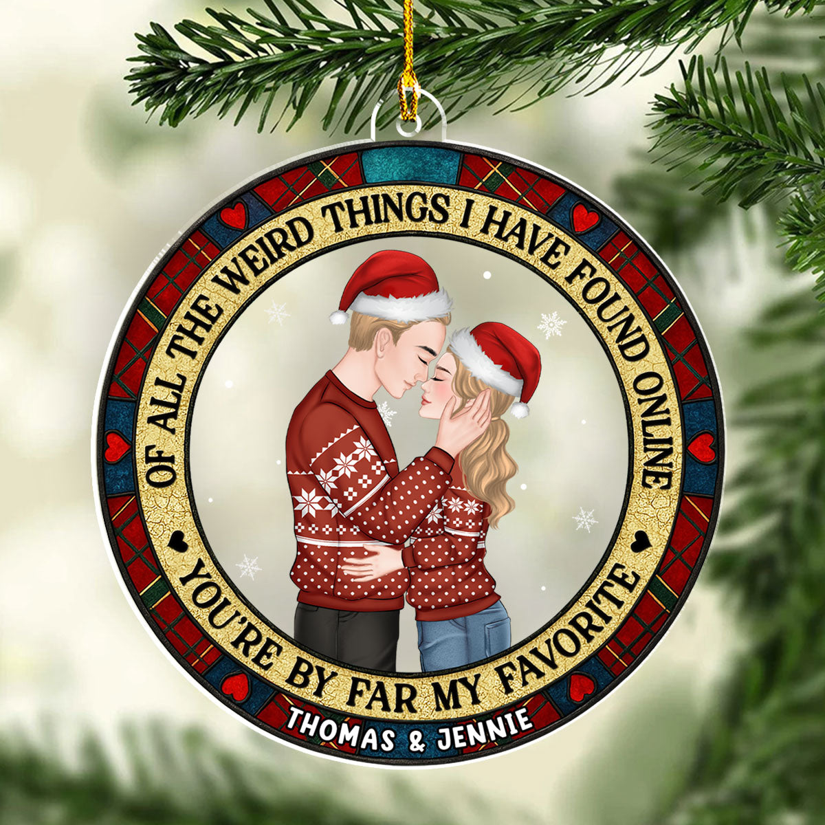 Custom Couple Christmas Ornament, Anniversary Gift •  Christmas Couple You Are My Favorite By Far - Personalized Acrylic Ornament
