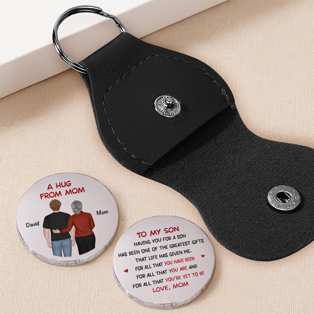 Custom Coin Keychain for Son, Father's Day Birthday Gifts • Having You For A Son Daughter - Personalized Pocket Hug