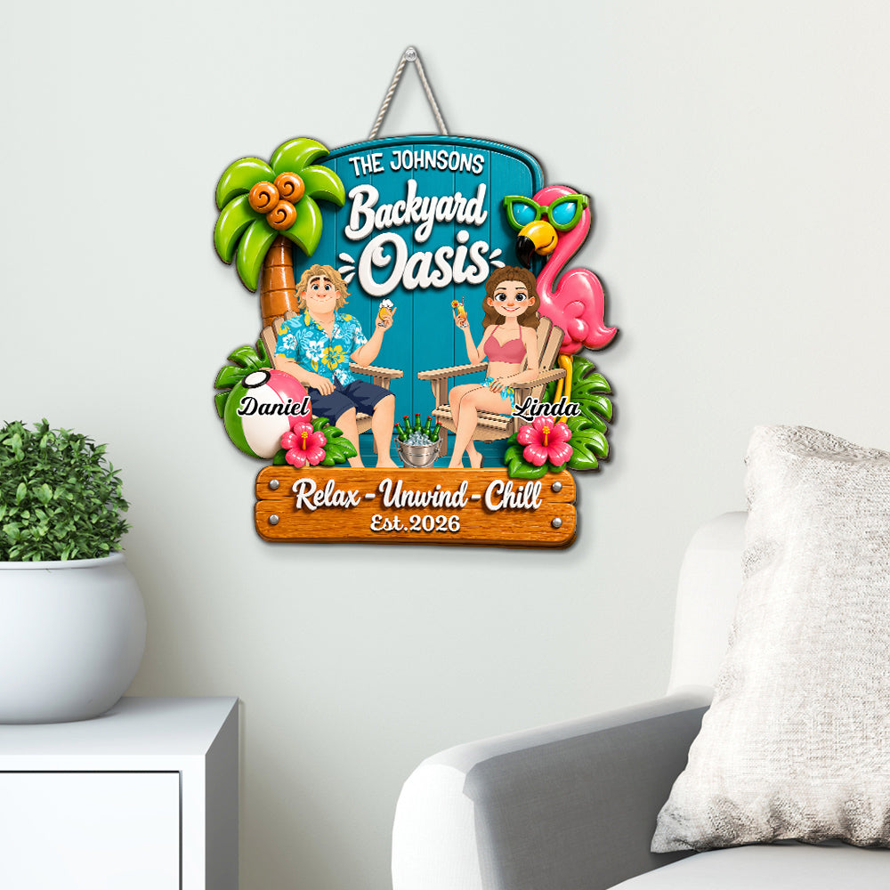 Custom Family Summer Backyard, Patio & Porch Decor • Backyard Oasis Summer - Personalized Wood Sign