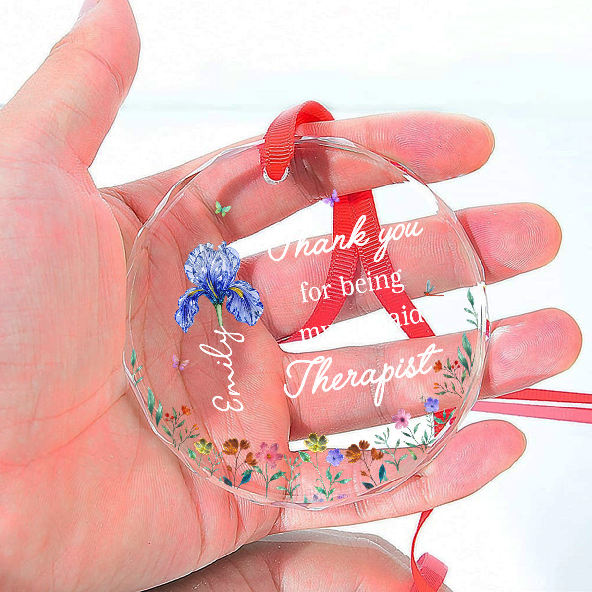 Custom Friendship Christmas Ornament, Best Friend Gift •  Thank You For Being My Unpaid Therapist - Personalized Glass Ornament