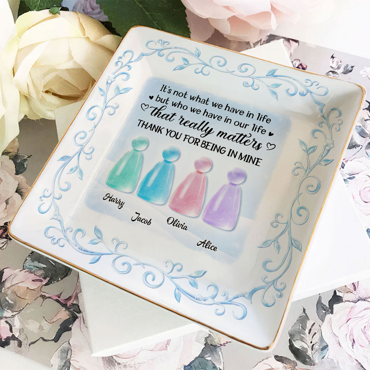 Custom Bestie Trinket Dish, Birthday Christmas Gift For Best Friend • Thank For Being In Mine - Personalized Jewelry Dish