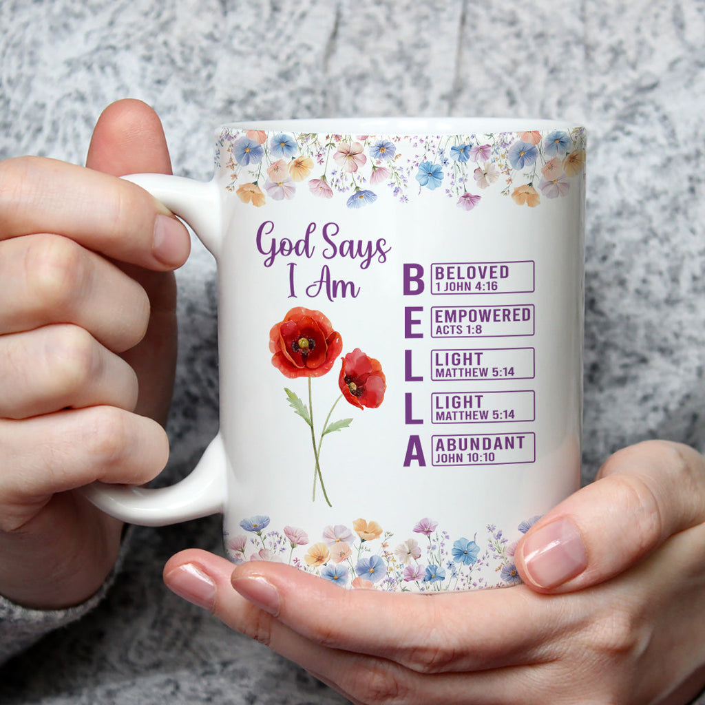 Custom Best Friend, Christmas & Birthday Friendship Keepsake Gift • God Says I Am Name - Personalized Coffee Mug