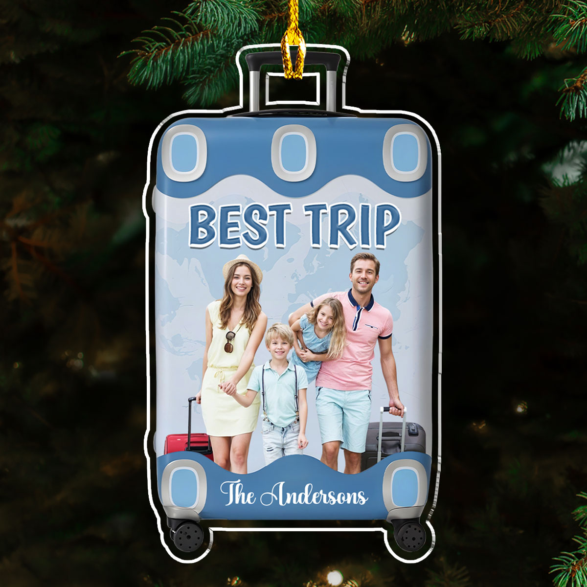 Custom Photo Family Ornament, Christmas Gift for Family Members • Best Trip Luggage Shape - Personalized Acrylic Ornament