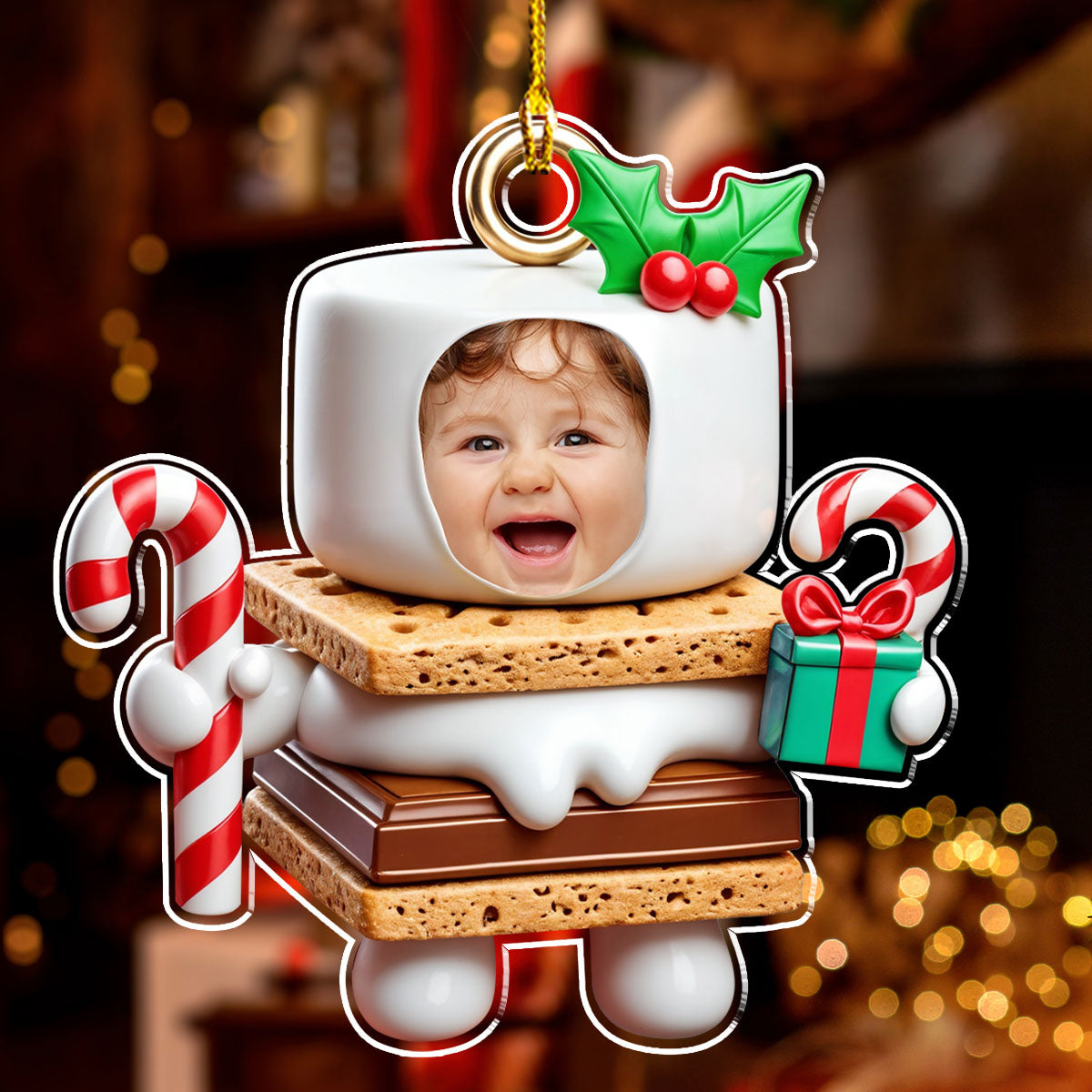 Custom Photo Baby Christmas Ornament for New Parents • Cookies Cute Christmas - Personalized Acrylic Ornament