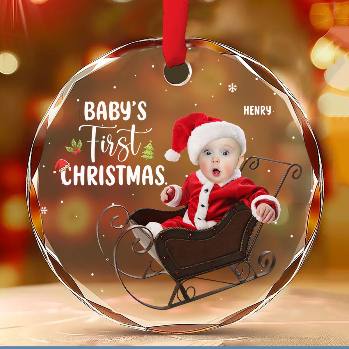 Custom Photo Baby First Christmas Ornament for New Parents • Baby 1st Christmas - Personalized Glass Ornament