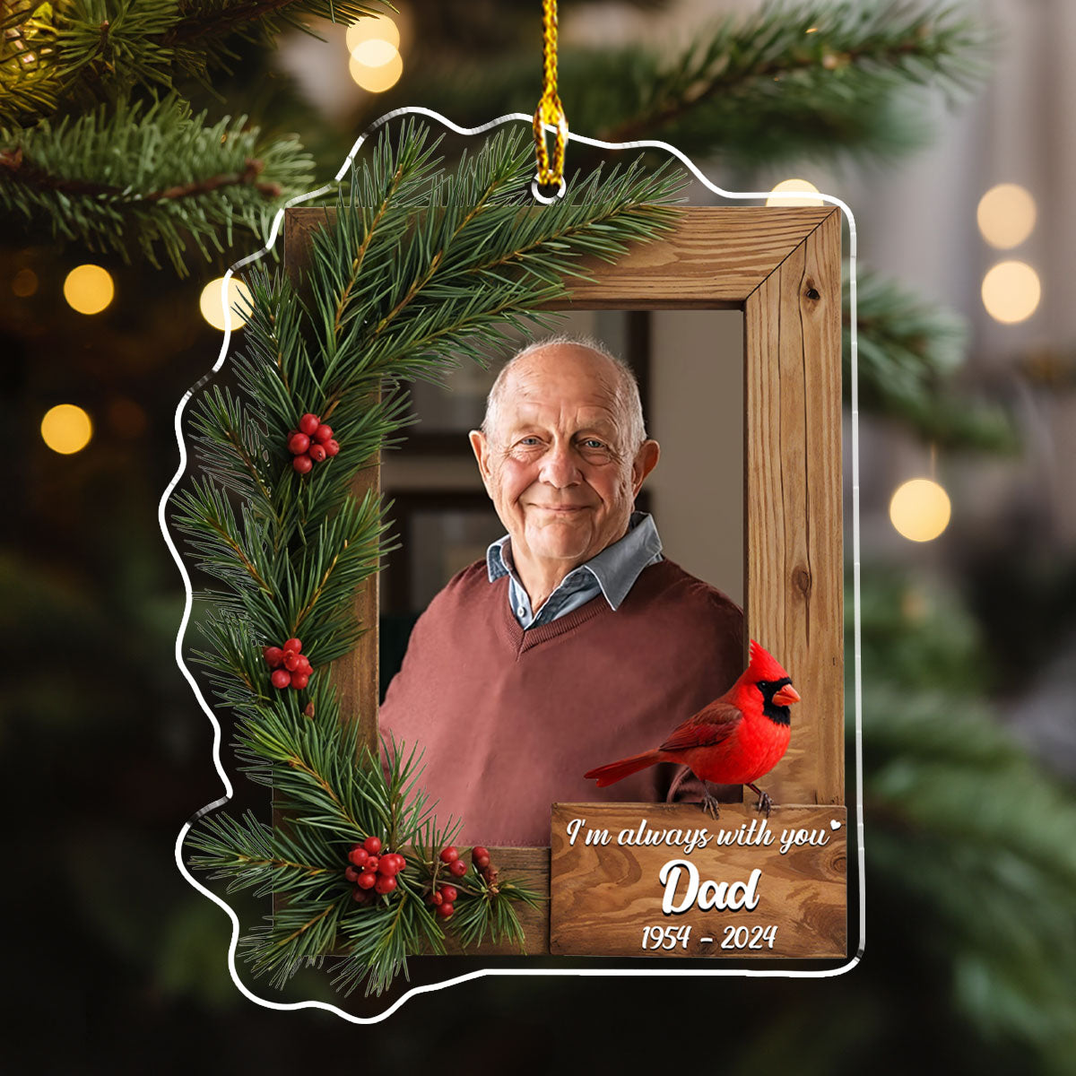 Custom Photo Memorial Christmas Ornament, Sympathy Keepsake • With You - Personalized Acrylic Ornament