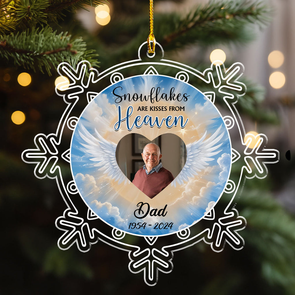 Custom Photo Memorial Christmas Ornament, Sympathy Keepsake • Snowflakes - Personalized Acrylic Ornament