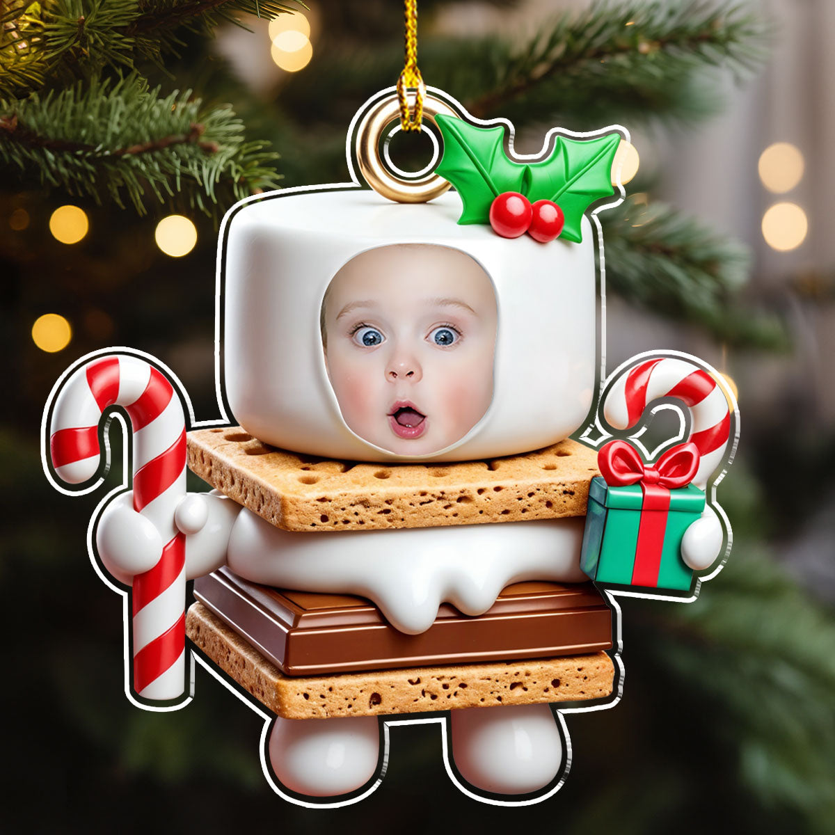 Custom Photo Baby Christmas Ornament for New Parents • Cookies Cute Christmas - Personalized Acrylic Ornament
