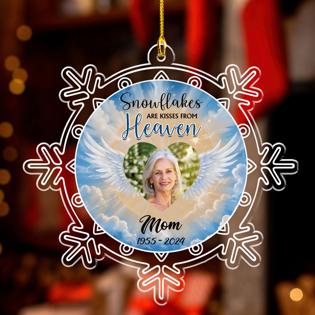Custom Photo Memorial Christmas Ornament, Sympathy Keepsake • Snowflakes - Personalized Acrylic Ornament