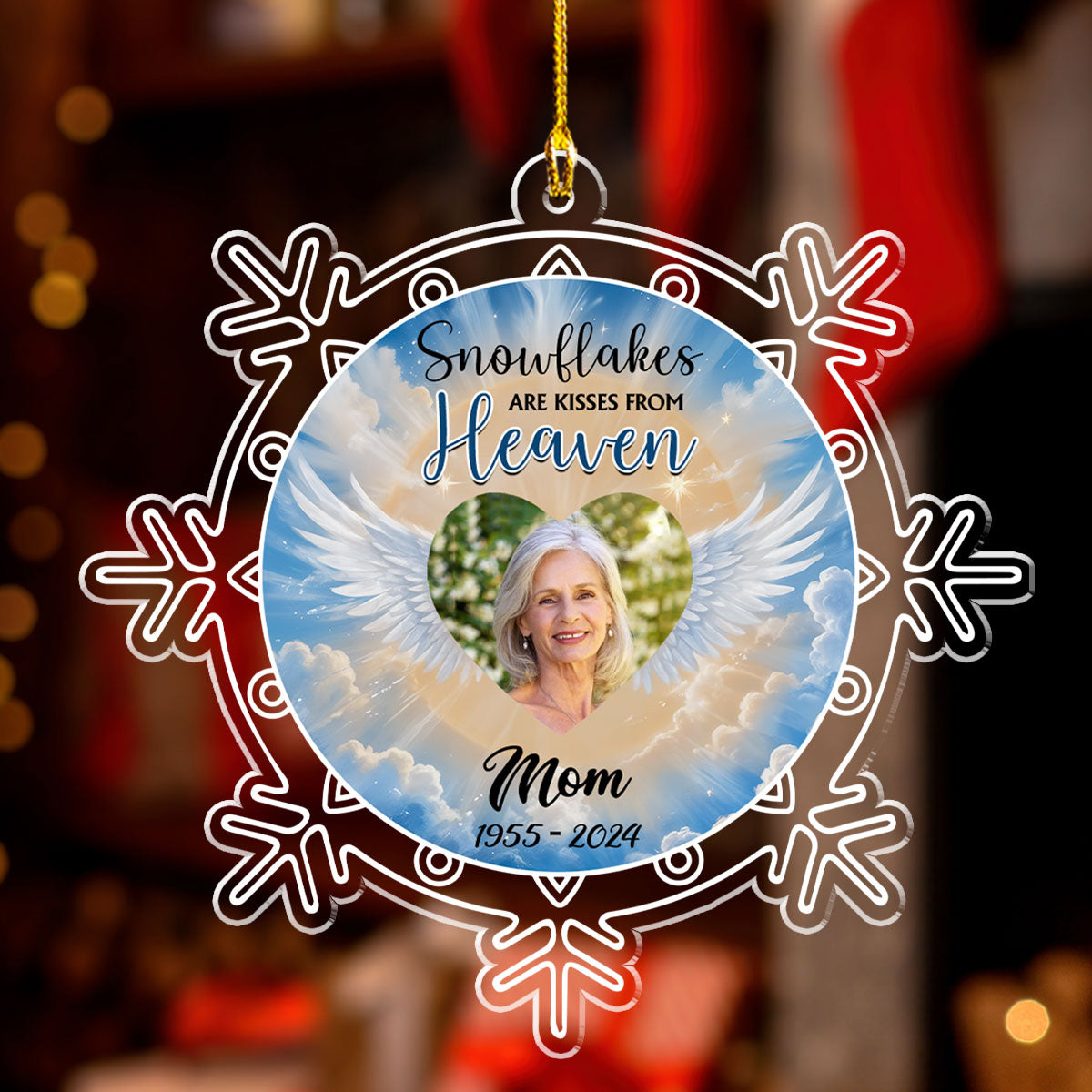 Custom Photo Memorial Christmas Ornament, Sympathy Keepsake • Snowflakes - Personalized Acrylic Ornament