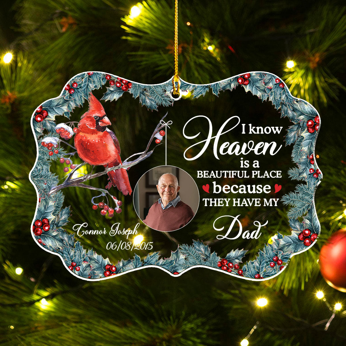 Custom Photo Memorial Christmas Ornament, Sympathy Keepsake • Heaven Is A Beautiful Place - Personalized Acrylic Ornament