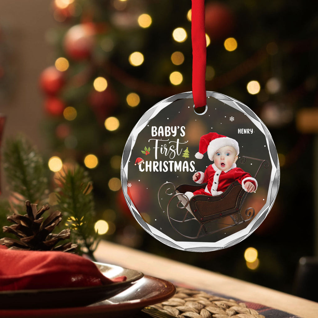 Custom Photo Baby First Christmas Ornament for New Parents • Baby 1st Christmas - Personalized Glass Ornament