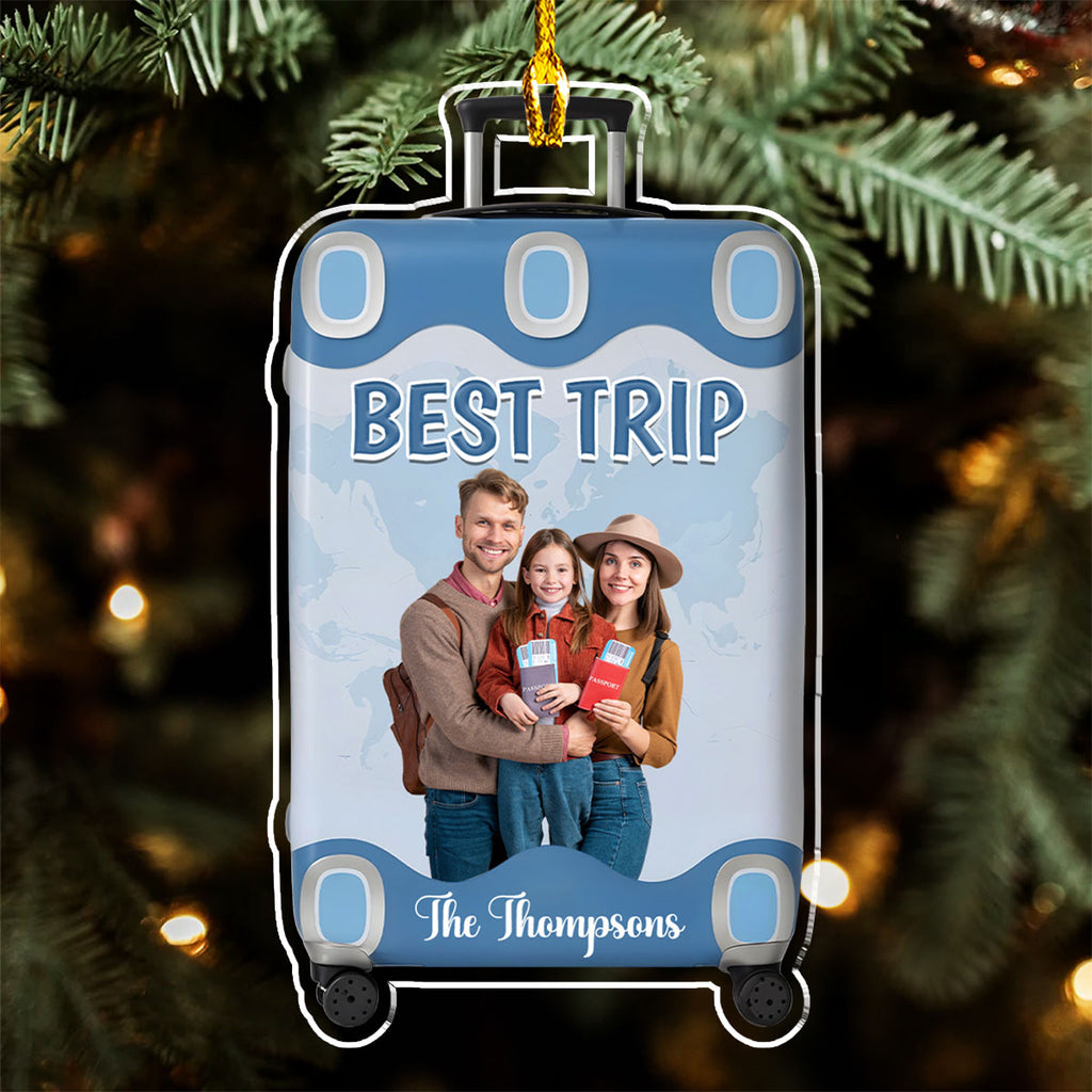 Custom Photo Family Ornament, Christmas Gift for Family Members • Best Trip Luggage Shape - Personalized Acrylic Ornament
