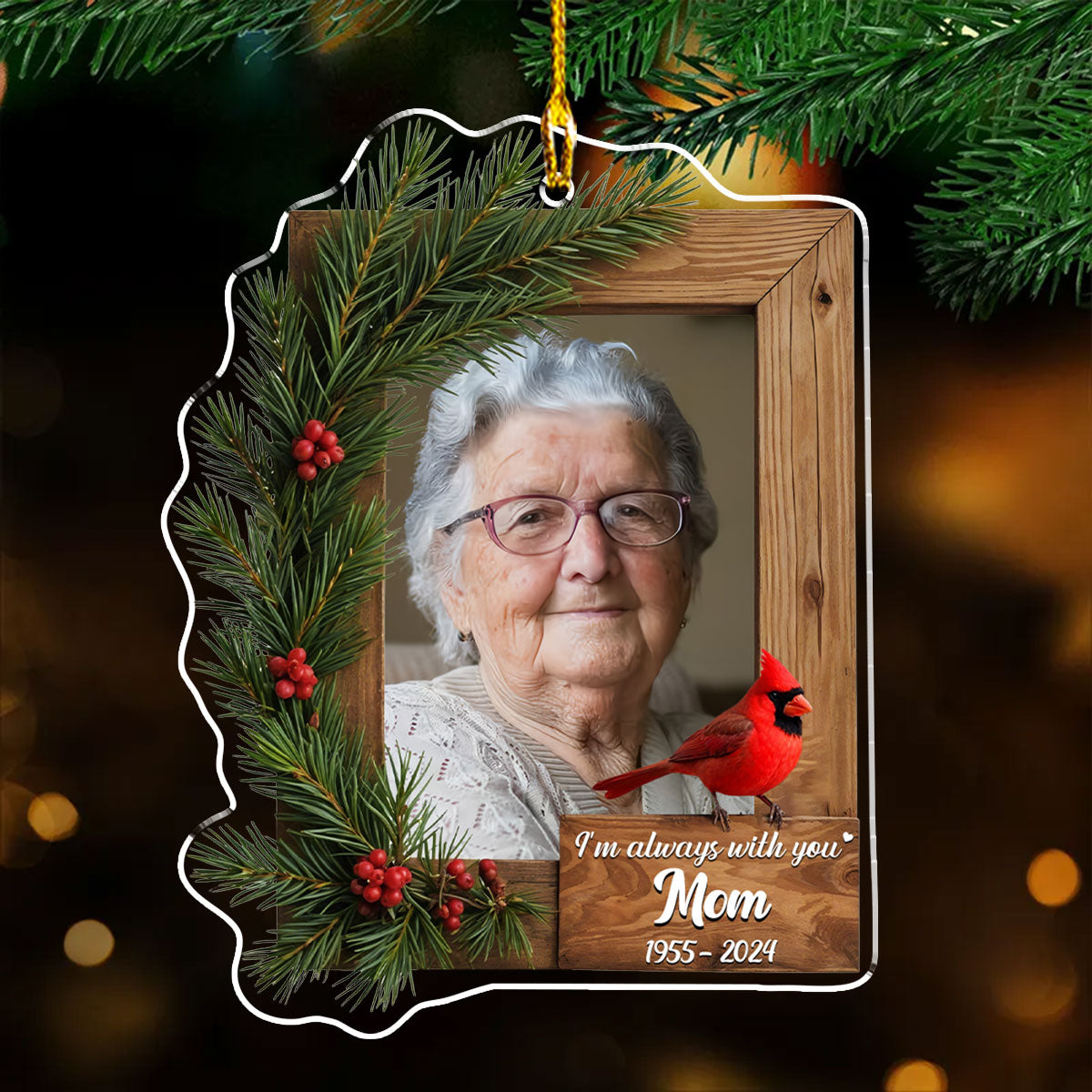 Custom Photo Memorial Christmas Ornament, Sympathy Keepsake • With You - Personalized Acrylic Ornament