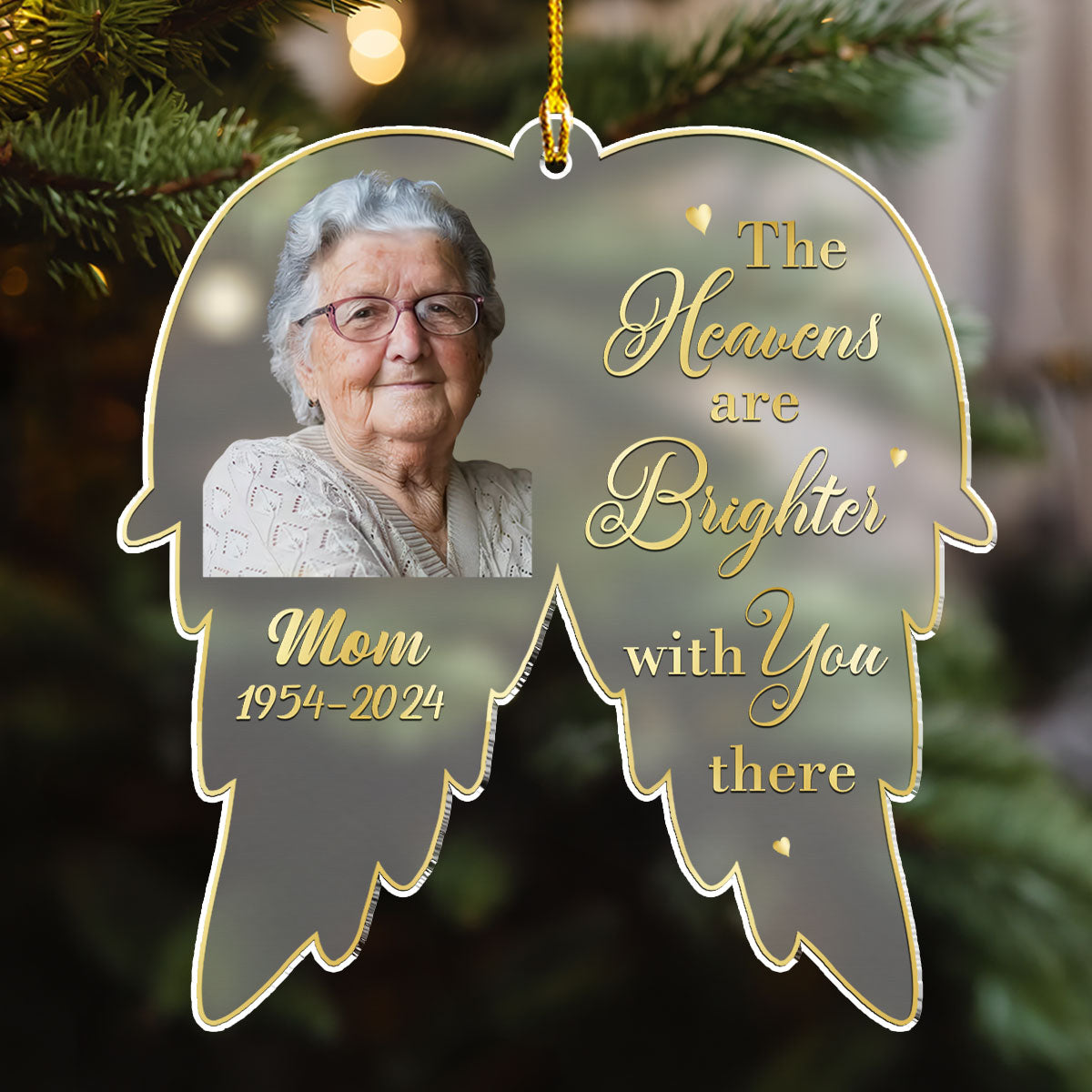 Custom Photo Memorial Christmas Ornament, Sympathy Keepsake • In Heaven - Personalized Frosted Acrylic Ornament