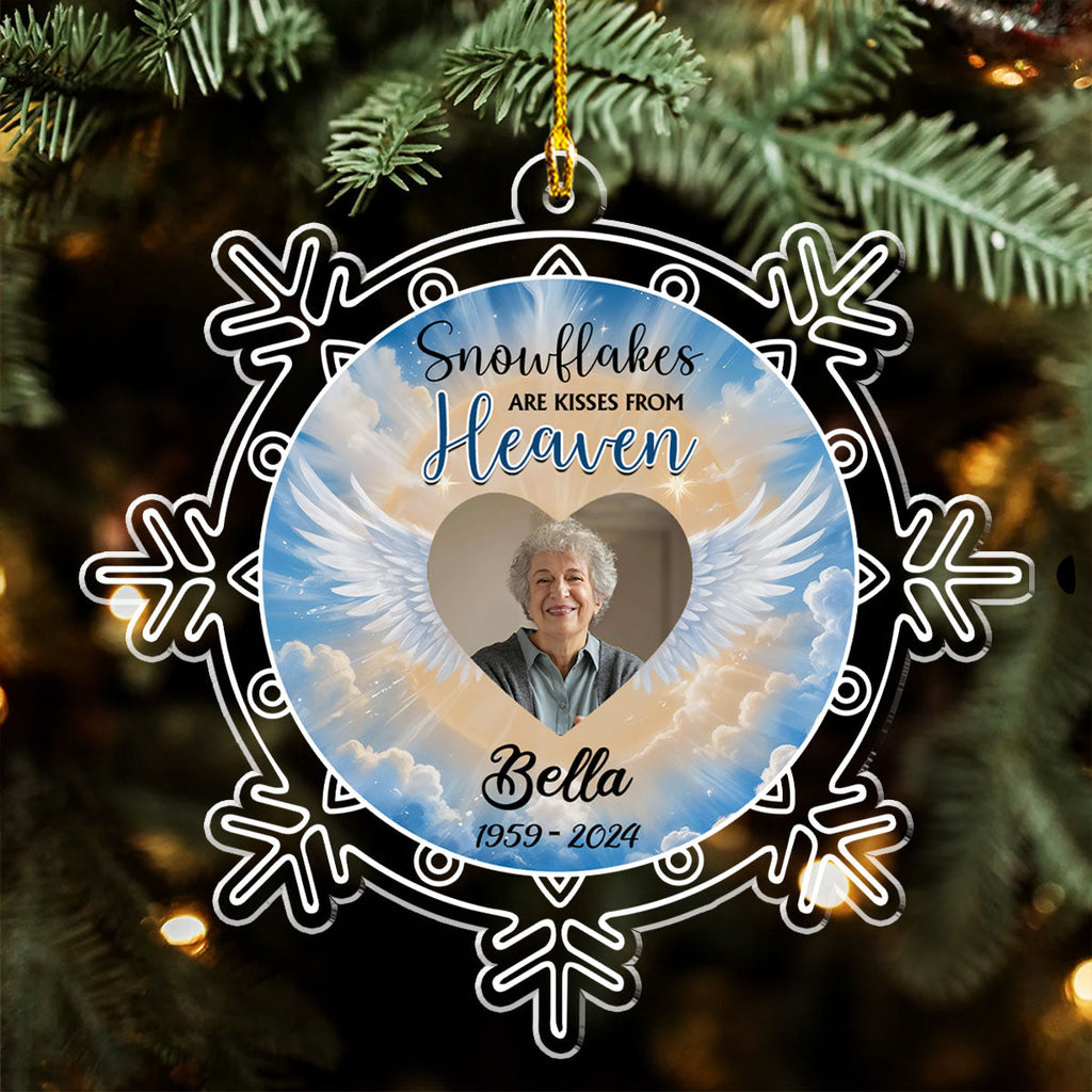 Custom Photo Memorial Christmas Ornament, Sympathy Keepsake • Snowflakes - Personalized Acrylic Ornament