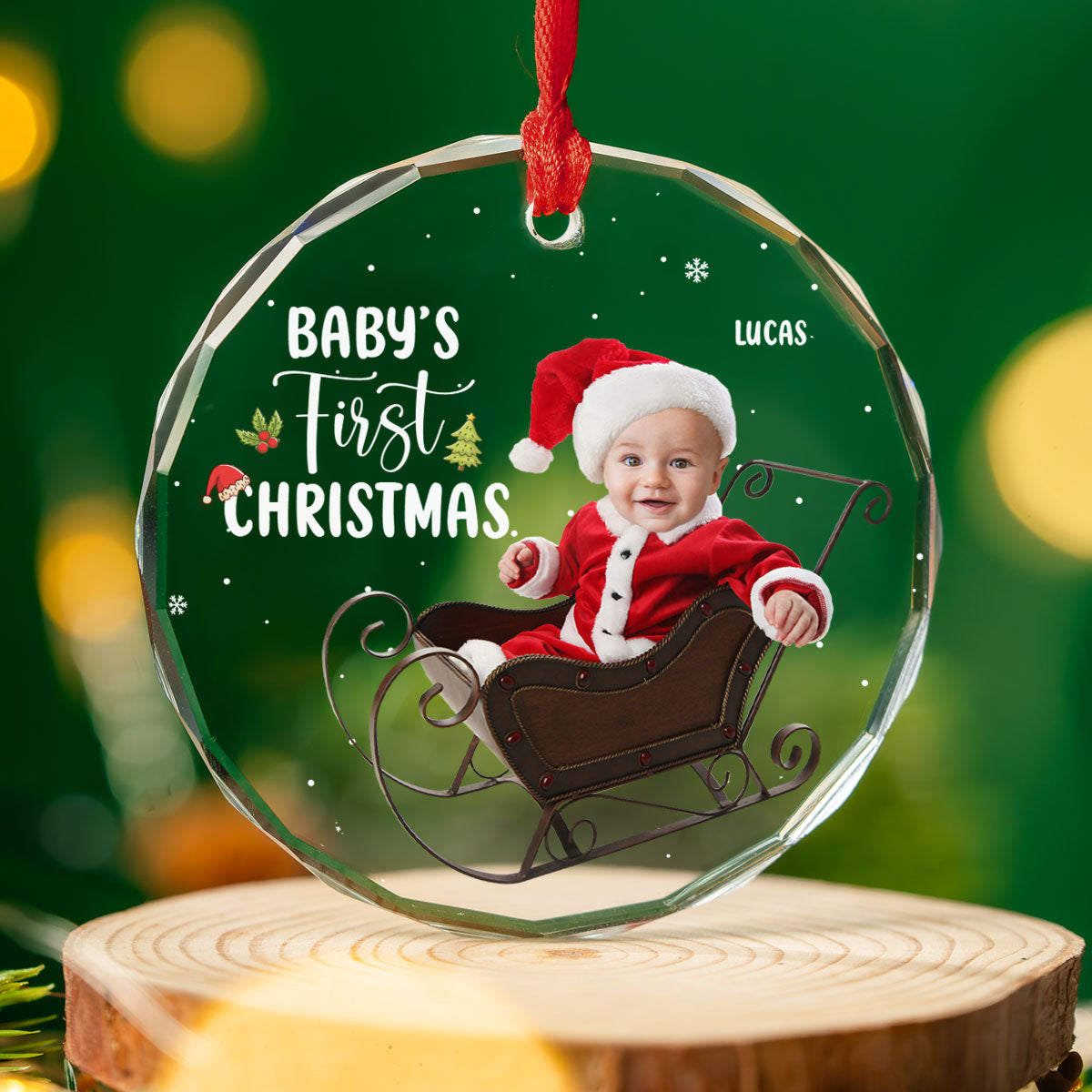Custom Photo Baby First Christmas Ornament for New Parents • Baby 1st Christmas - Personalized Glass Ornament