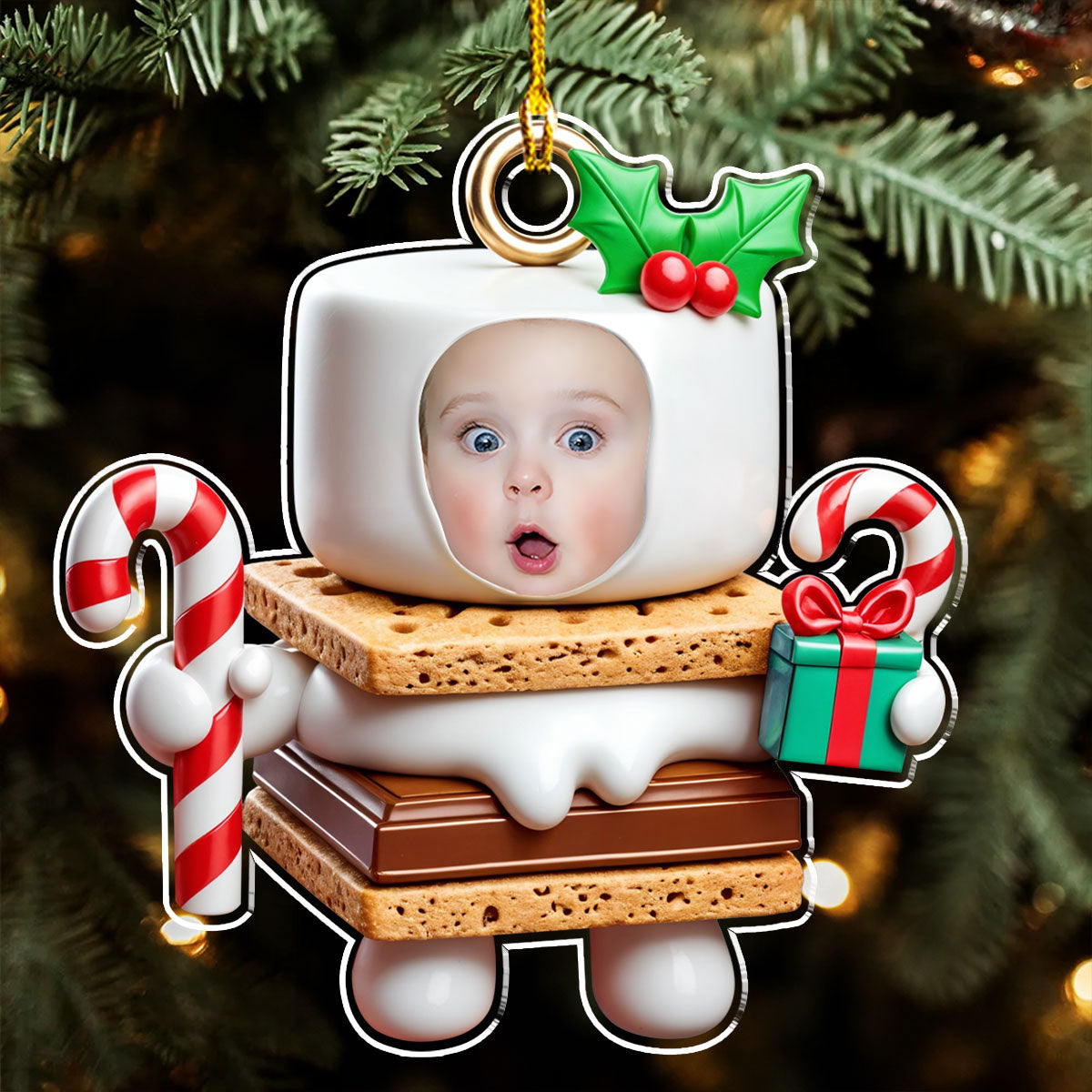 Custom Photo Baby Christmas Ornament for New Parents • Cookies Cute Christmas - Personalized Acrylic Ornament