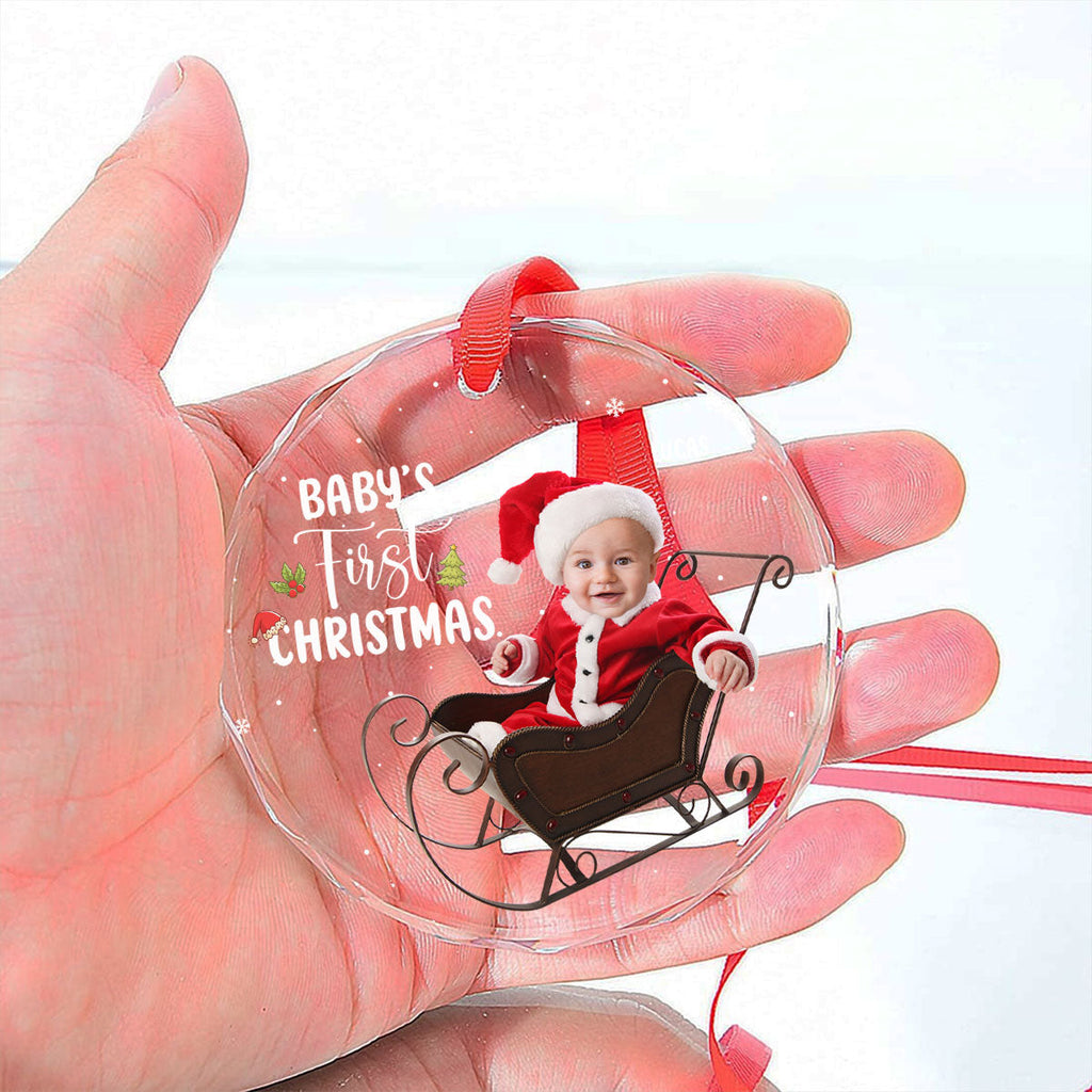 Custom Photo Baby First Christmas Ornament for New Parents • Baby 1st Christmas - Personalized Glass Ornament