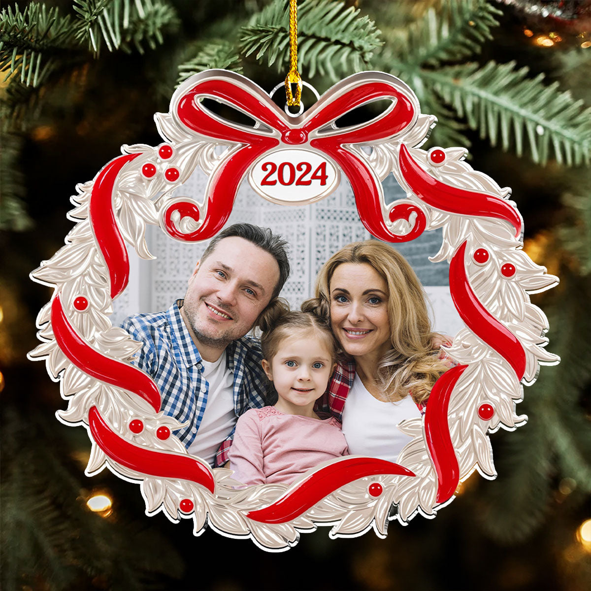 Custom Photo Family Ornament, Christmas Gift for Family Members • Our Family Christmas 2024 - Personalized Acrylic Ornament