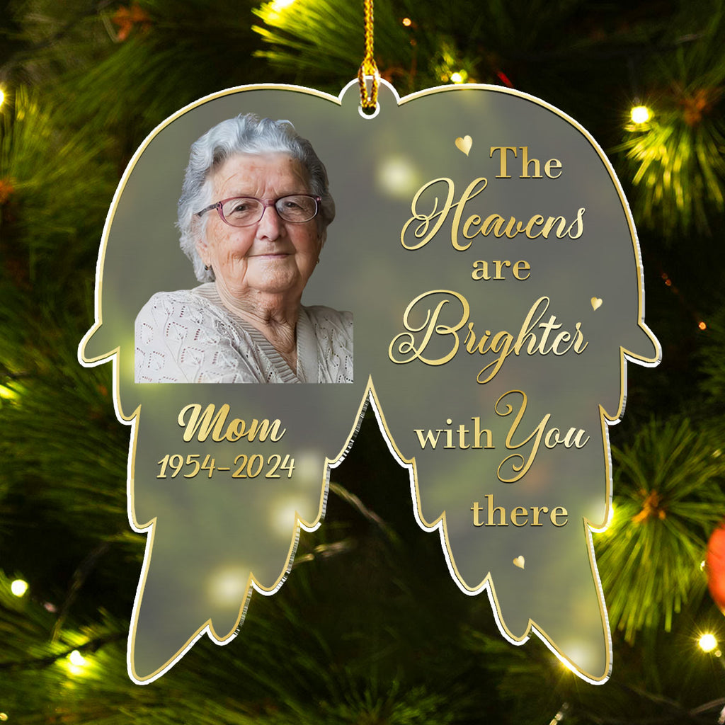 Custom Photo Memorial Christmas Ornament, Sympathy Keepsake • In Heaven - Personalized Frosted Acrylic Ornament