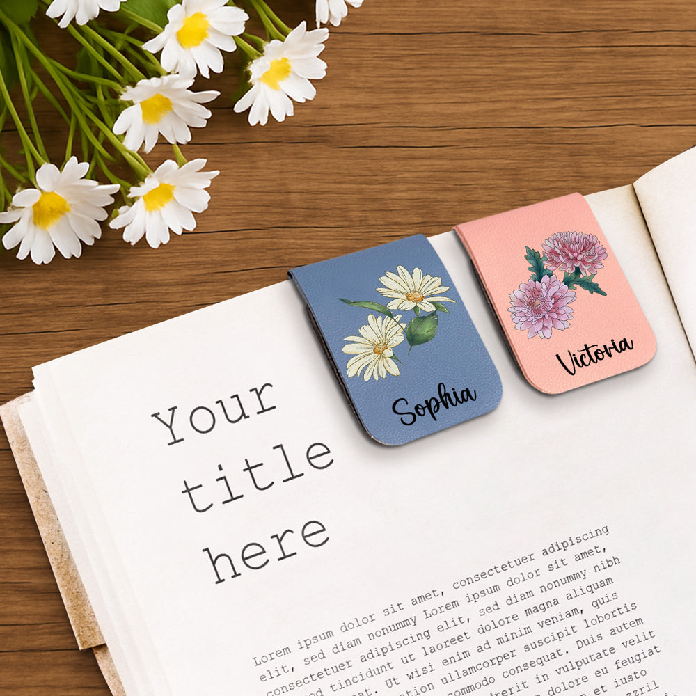 Blooming Flowers - Personalized Leather Bookmark