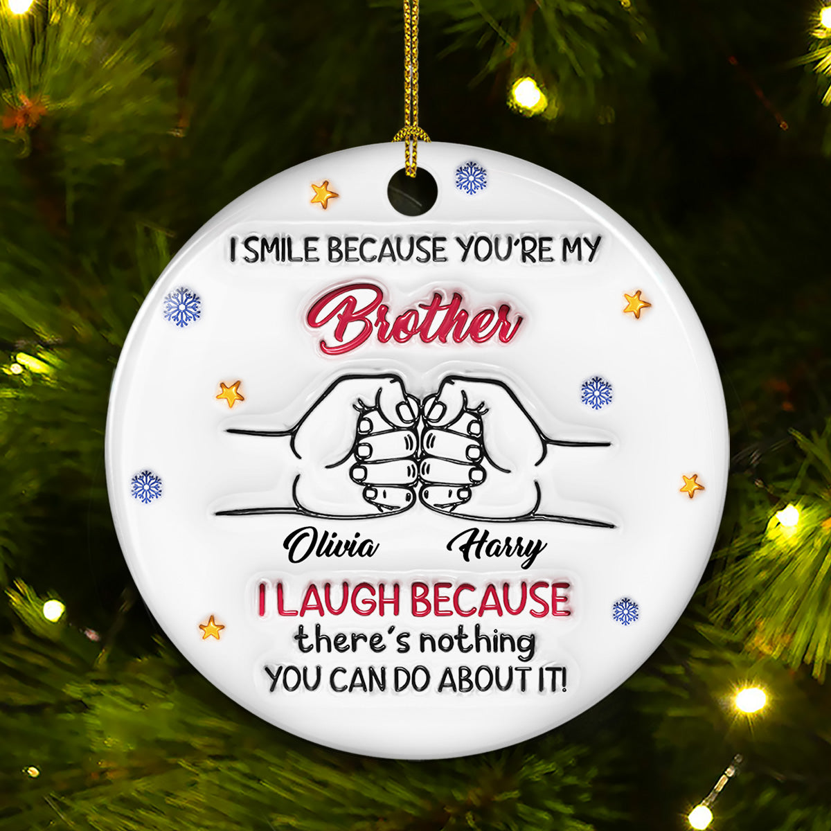 Custom Brothers & Sisters Christmas Ornament •  Forever Siblings - Personalized 3D Inflated Effect Ceramic Ornament