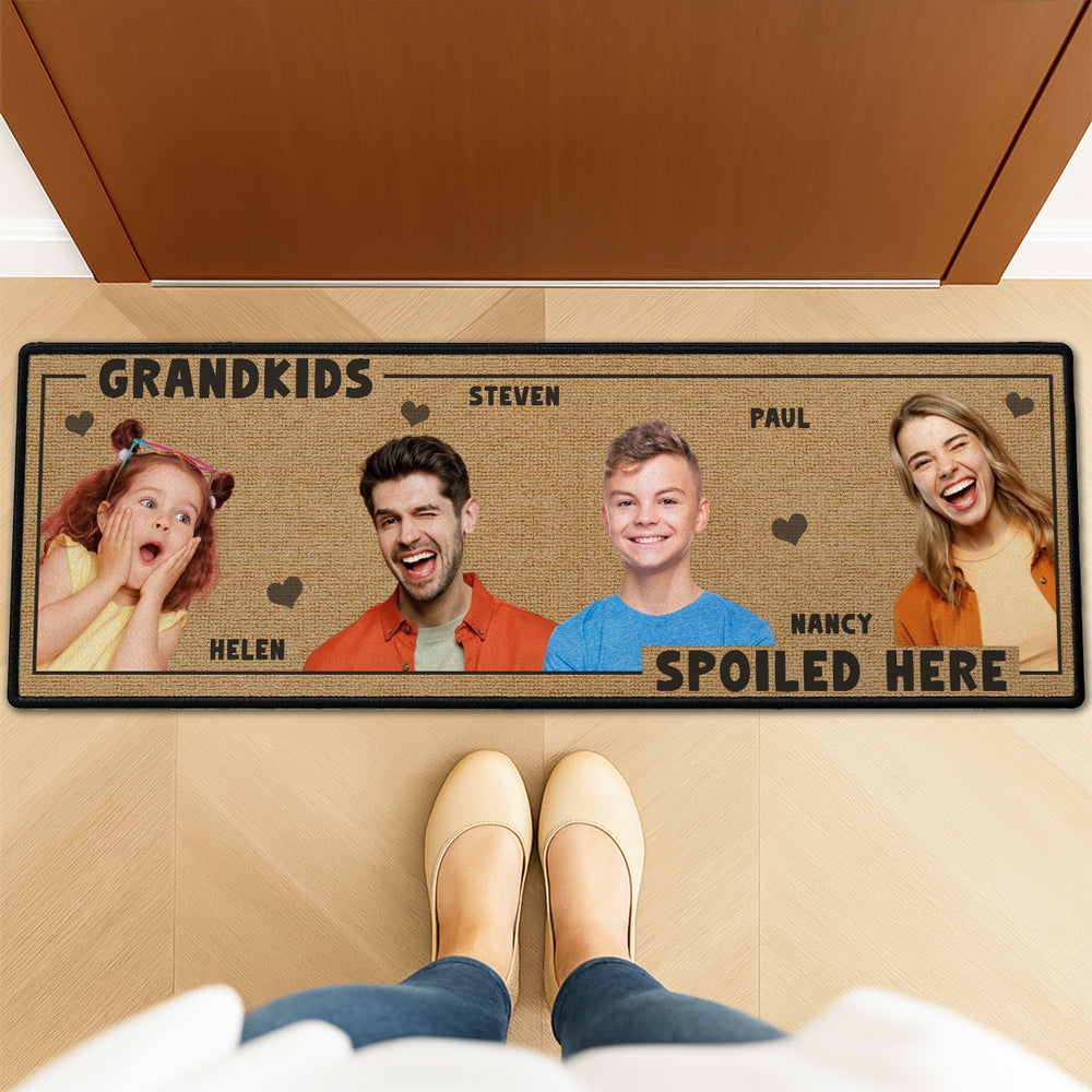 Custom Photo & Names Rug, Christmas Birthday Gift For Granddaughter Grandson • Life Is Better With Grandkids With Photo - Personalized Runner Rug