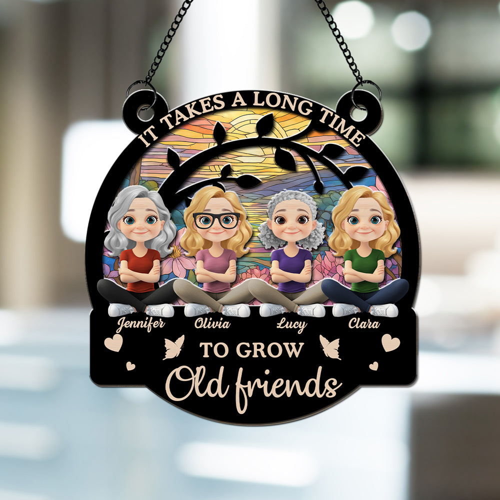 Custom Best Friend Hanging Decor, Friendship Birthday Gifts • Grow Old Friends - Personalized Suncatcher