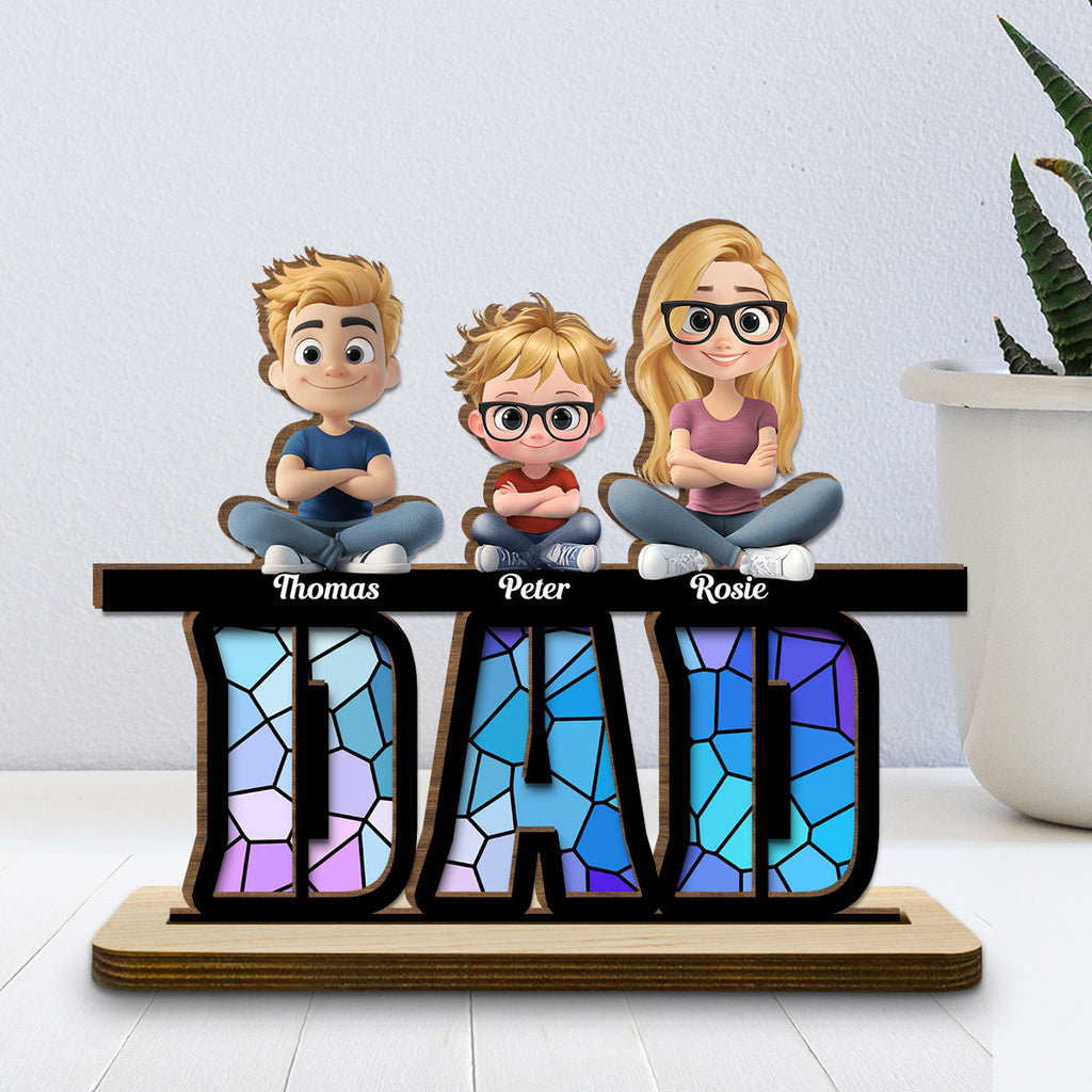 Custom Father's Day Decor, Gift for Dad & Grandpa • Our Father, Our Hero - Personalized 2-Layer Wood Plaque With Flat Base
