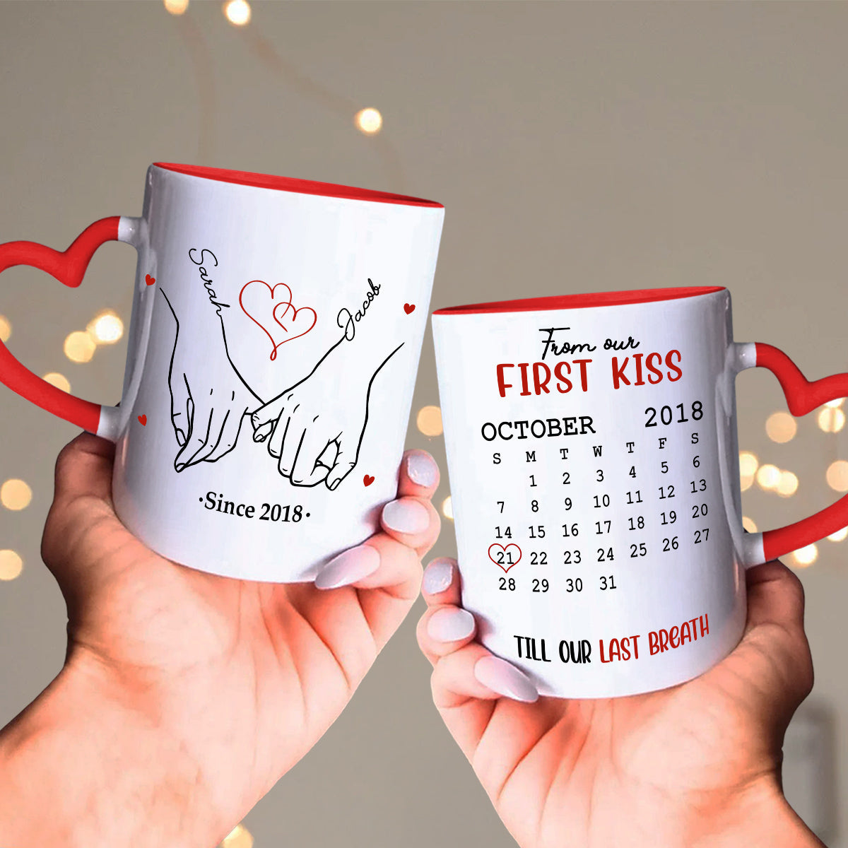 Custom Anniversary Keepsake Gifts For Couple • I Met You - Personalized Heart Handle Mug