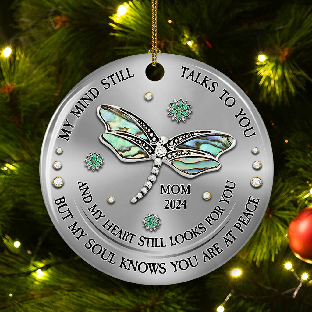 Custom Memorial Christmas Ornament, Sympathy Keepsake •  My Mind My Heart My Soul- Personalized Ceramic Ornament