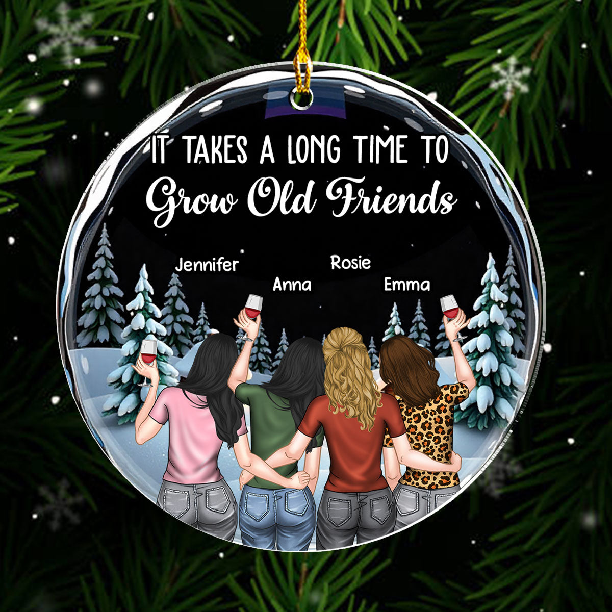 Custom Friendship Christmas Ornament, Best Friend Gift •  Friends We Never Walk Alone - Personalized Acrylic Ornament