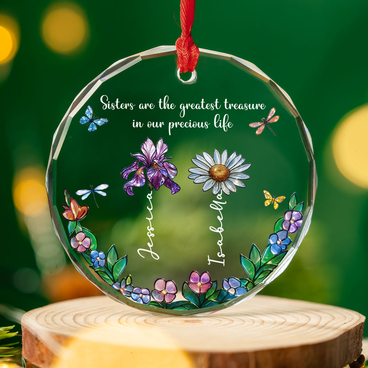 Custom Sister Christmas Ornament •  Sisters Make The World Brighter - Personalized Glass Ornament