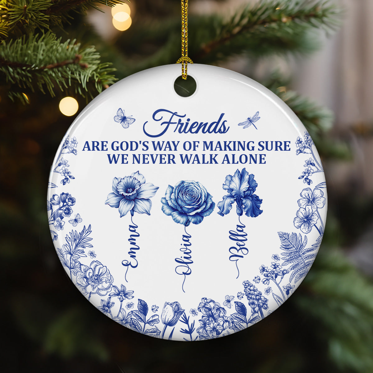 Custom Sister Christmas Ornament •  Never Walk Alone - Personalized Ceramic Ornament