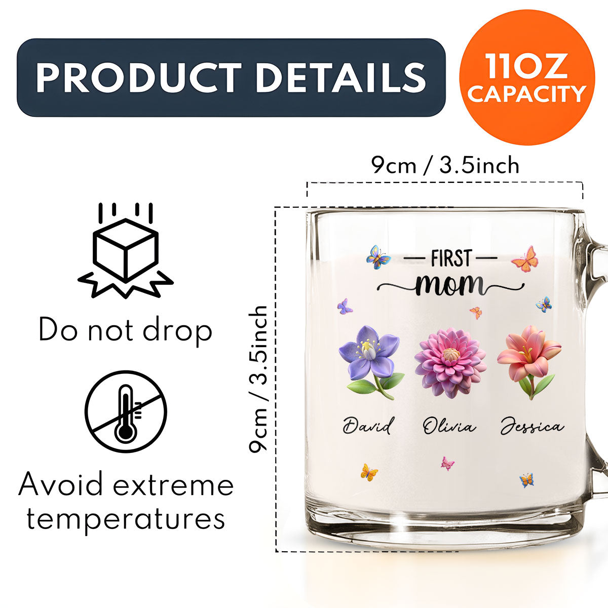 Custom Mother's Day Gift for Mom & Grandma • Grandma Birthmonth Flower - Personalized Glass Mug