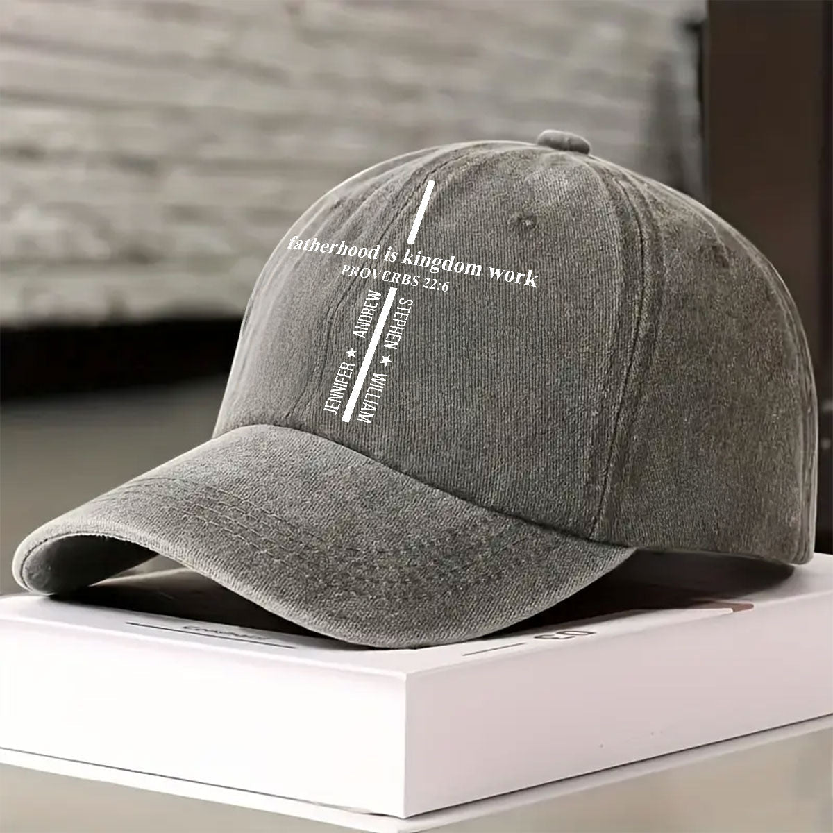 Custom Father's Day Christmas Birthday Gifts for Dad • Fatherhood Is Kingdom Work - Personalized Vintage Washed Denim Cap