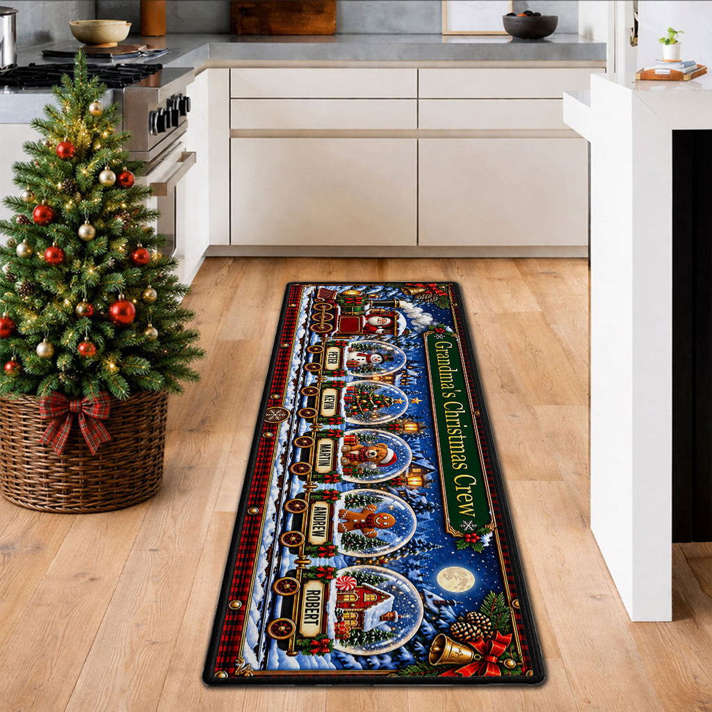 Custom Family Name Rug, Housewarming Birthday Gift For Family Members • Snow Globe Christmas Crew - Personalized Runner Rug