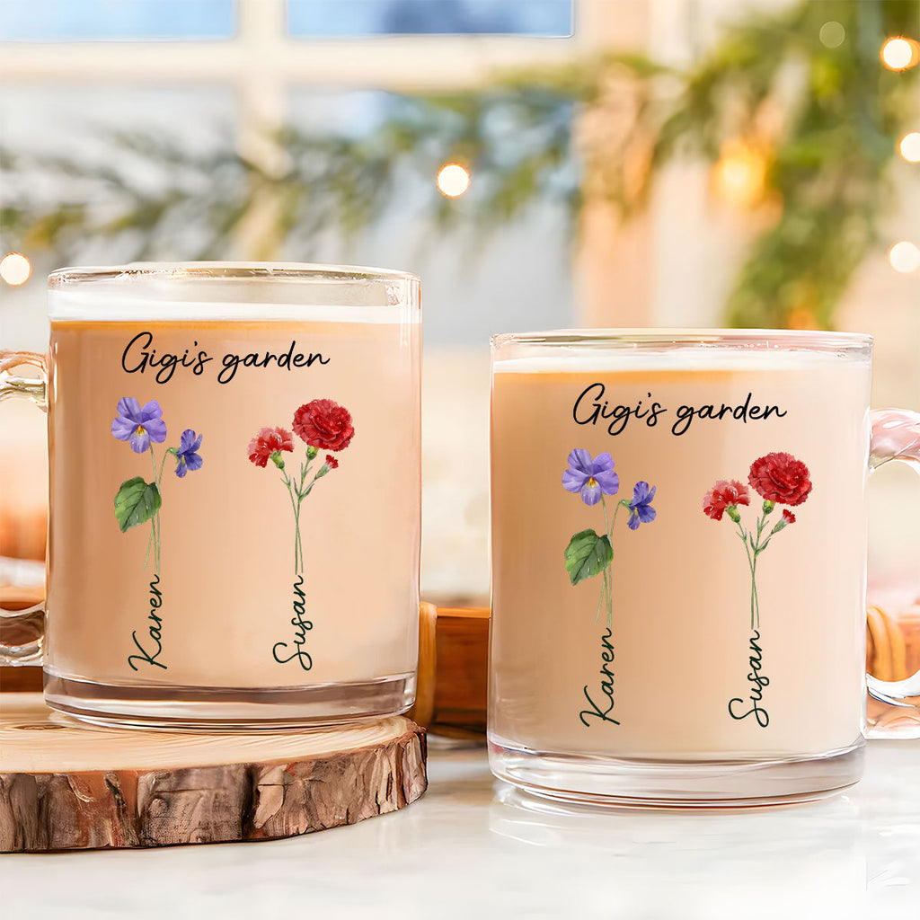 Custom Christmas & Birthday Gift For Grandma • Grandmas Garden With Birth Month Flowers - Personalized Glass Mug