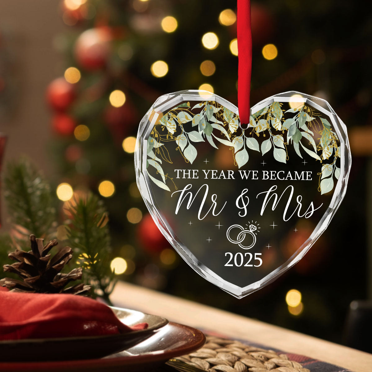 Custom First Christmas Ornament Married, Gift for Newlyweds •  We Became Mr And Mrs - Personalized Glass Ornament