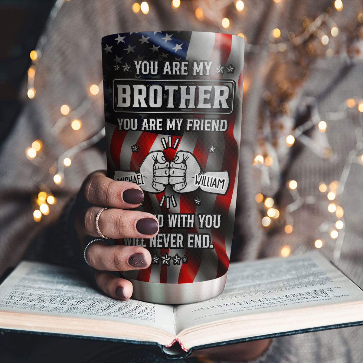 Custom Christmas Birthday Gifts For Brother • My Bond With You American - Personalized Tumbler